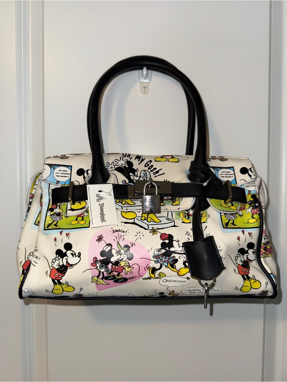 Disney White Comic Print Satchel with Black Trim and Yellow Accents